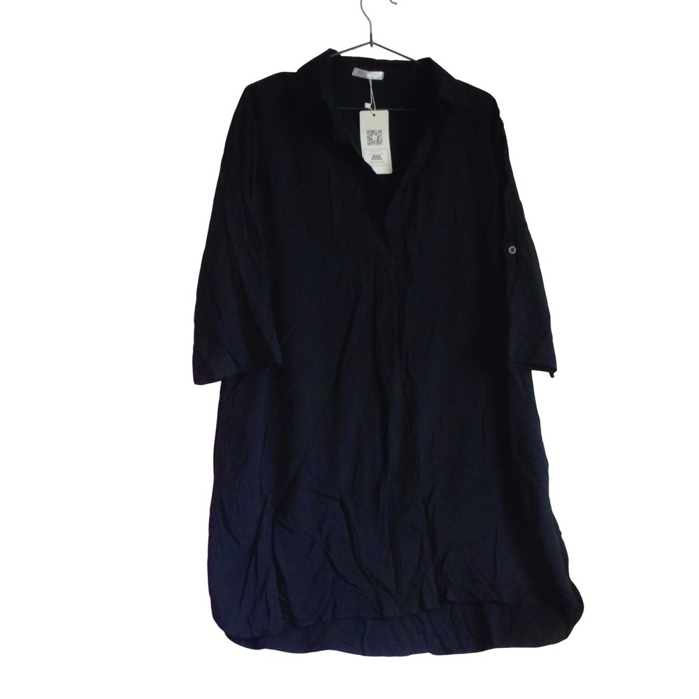 Eko Black Long Sleeve Button Down Shirt Dress Pocket New With Tags M
